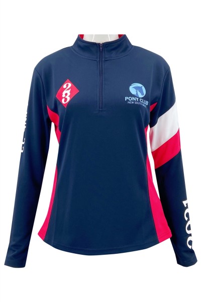 Customized multi-color color matching half chest zipper design flat machine neck contrast color printing logo women's horse racing training suit   W222 detail view-1